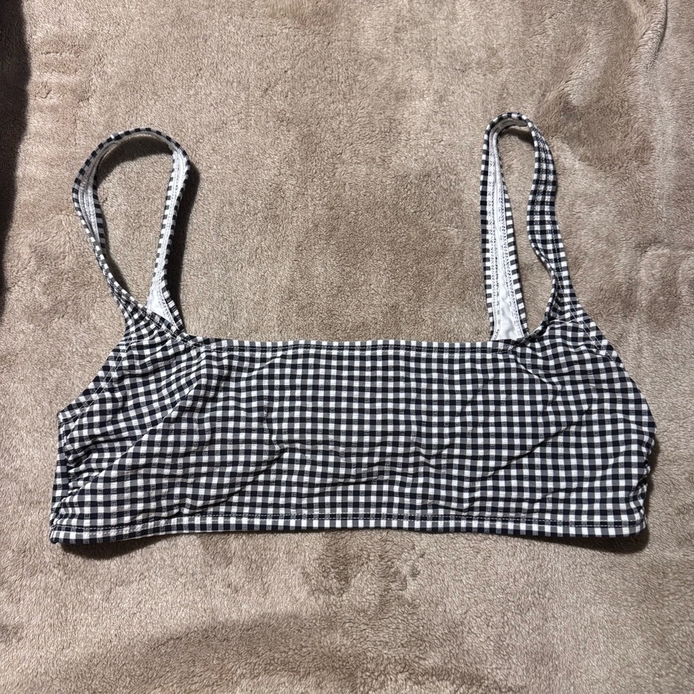 Good American Black and White Gingham Bikini Top
